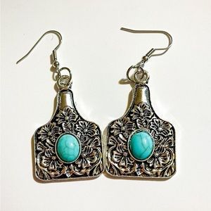 Silver & Turquoise Metal Western Dangle Earrings